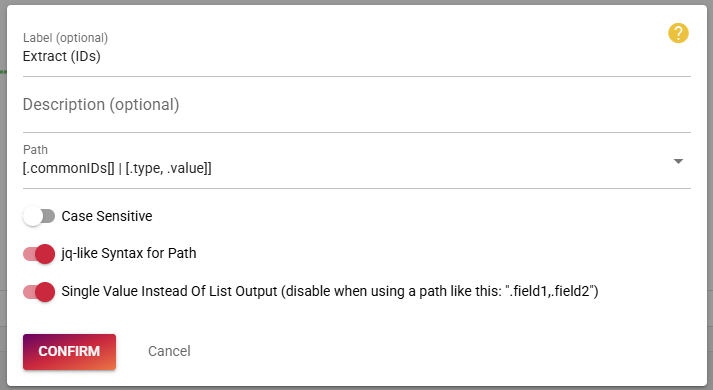 jq-like pattern for transforming the ids